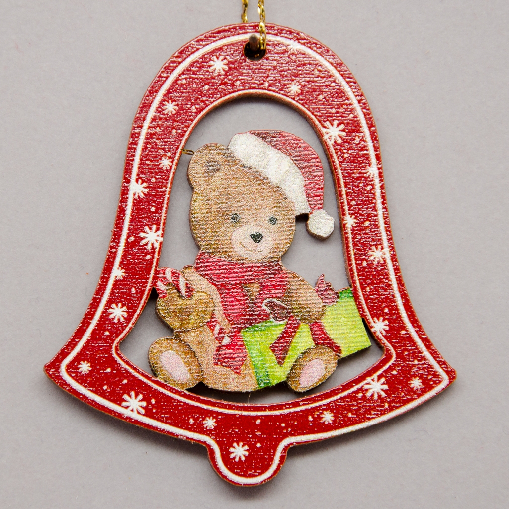 Teddy mit Päckchen in Glocke